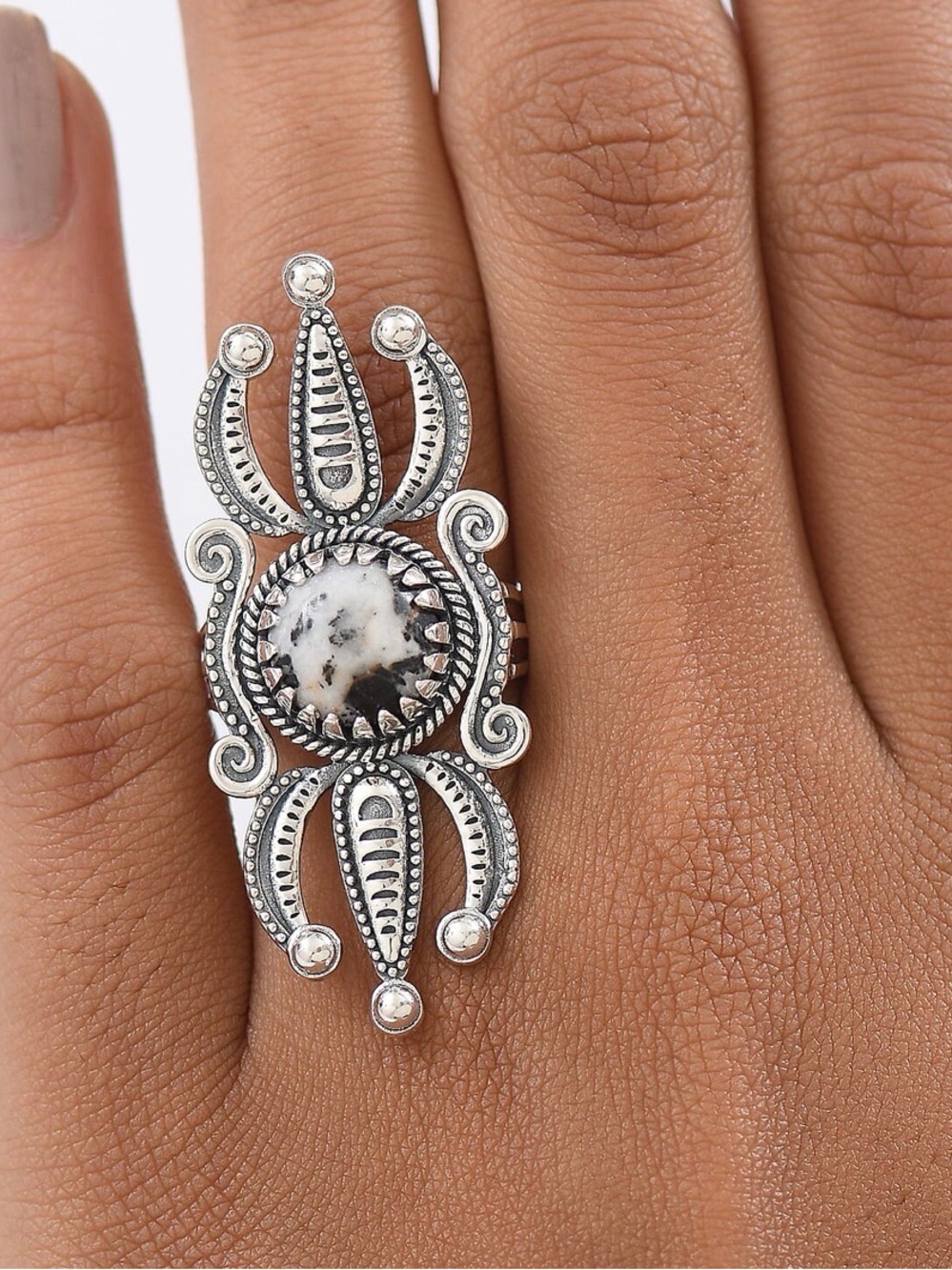 Southwest Style Ring - Rare White Buffalo Turquoise Wrapped in Sterling Silver